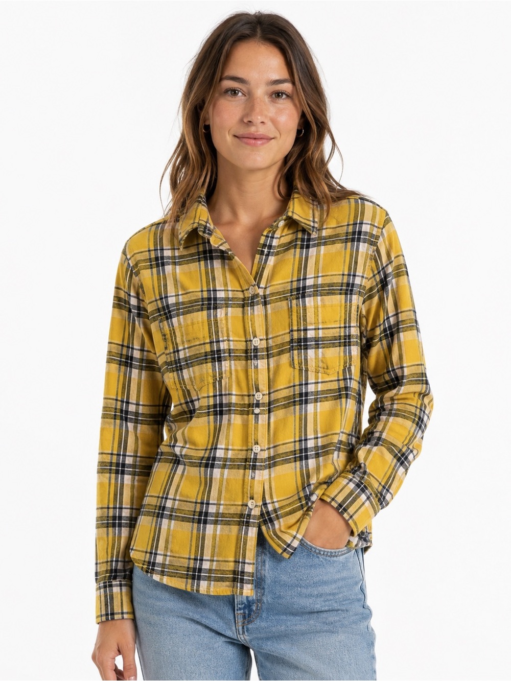 Old Navy Yellow Plaid Button-Front Women’s Shirt